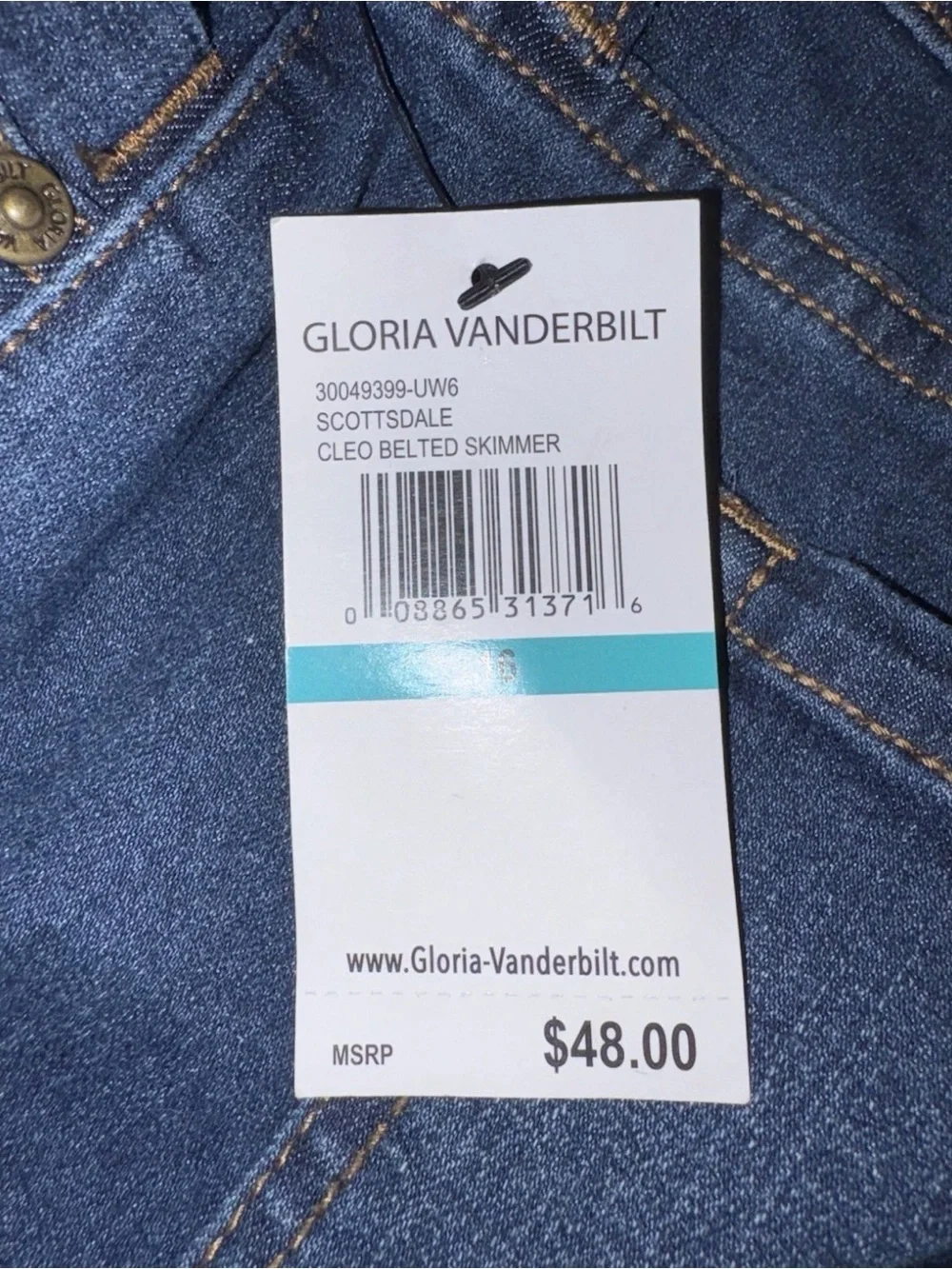 Gloria Vanderbilt Dark Blue Denim Capri Pants Shorts Cluffed Hem Size 16 NWT - Picture 6 of 7